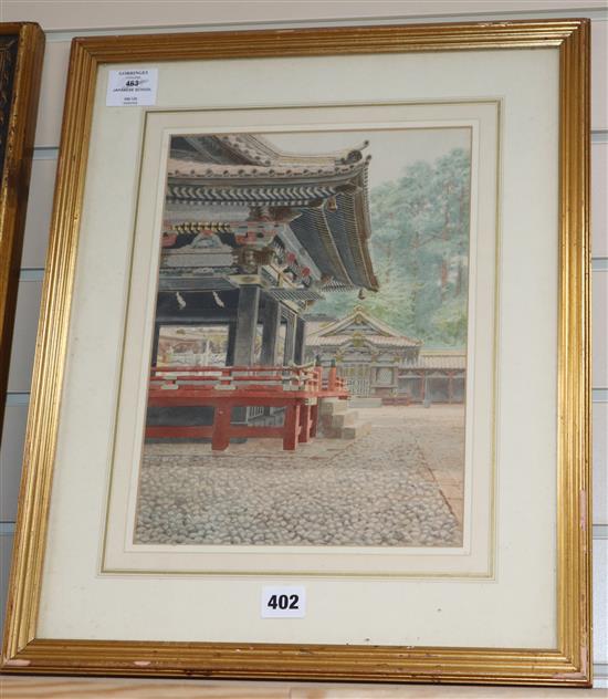 Japanese School, watercolour, Temple courtyard, 32 x 24cm